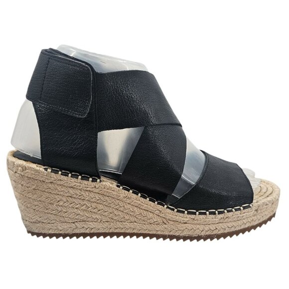 Eileen Fisher Womens 7 Willow Espadrille Wedge Black Leather Sandals - Picture 3 of 10